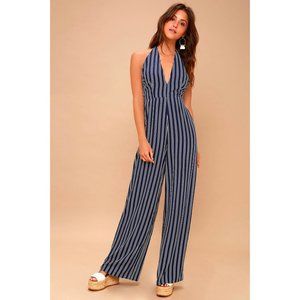 NWT BB Dakota All the Way Up Striped Halter Jumpsuit